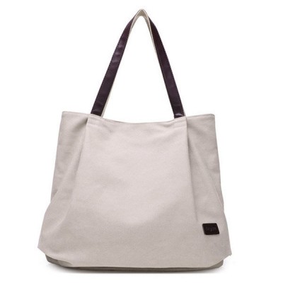 Plain canvas leisure shopping bag with large capacity