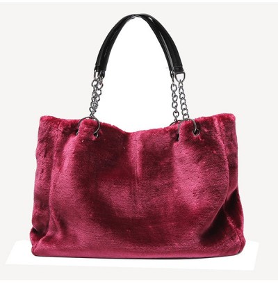 Large volume plush tote bag, shoulder bag for