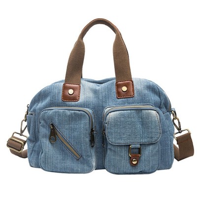 Multi-pocket casual denim cross-body bag