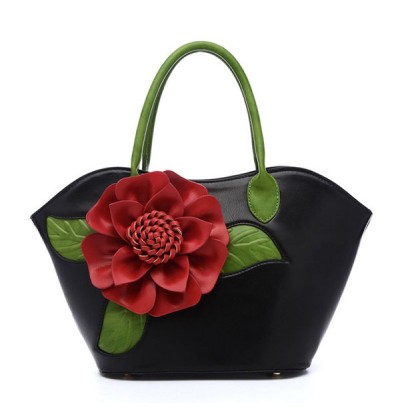 Ethnic rose decoration PU leather bag for