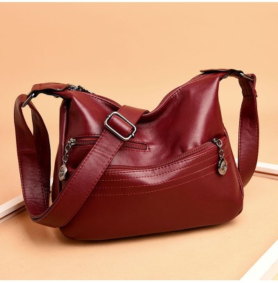 Double soft leather messenger bag