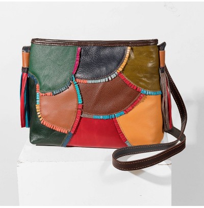 Patchwork antique leather messenger bag