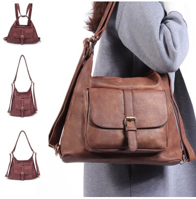 Multifunctional PU leather backpack for leisure travel