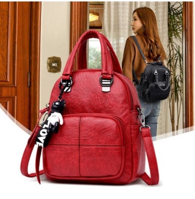 Artificial leather solid leisure backpack, shoulder bag, travel bag